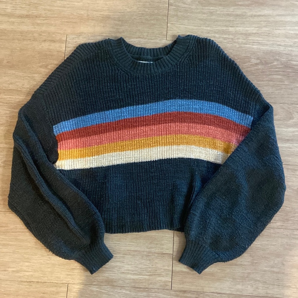 Deep Green Rainbow American Eagle Cropped Sweater
